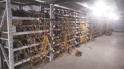 A sprawling French mining farm with rows of active mining rigs