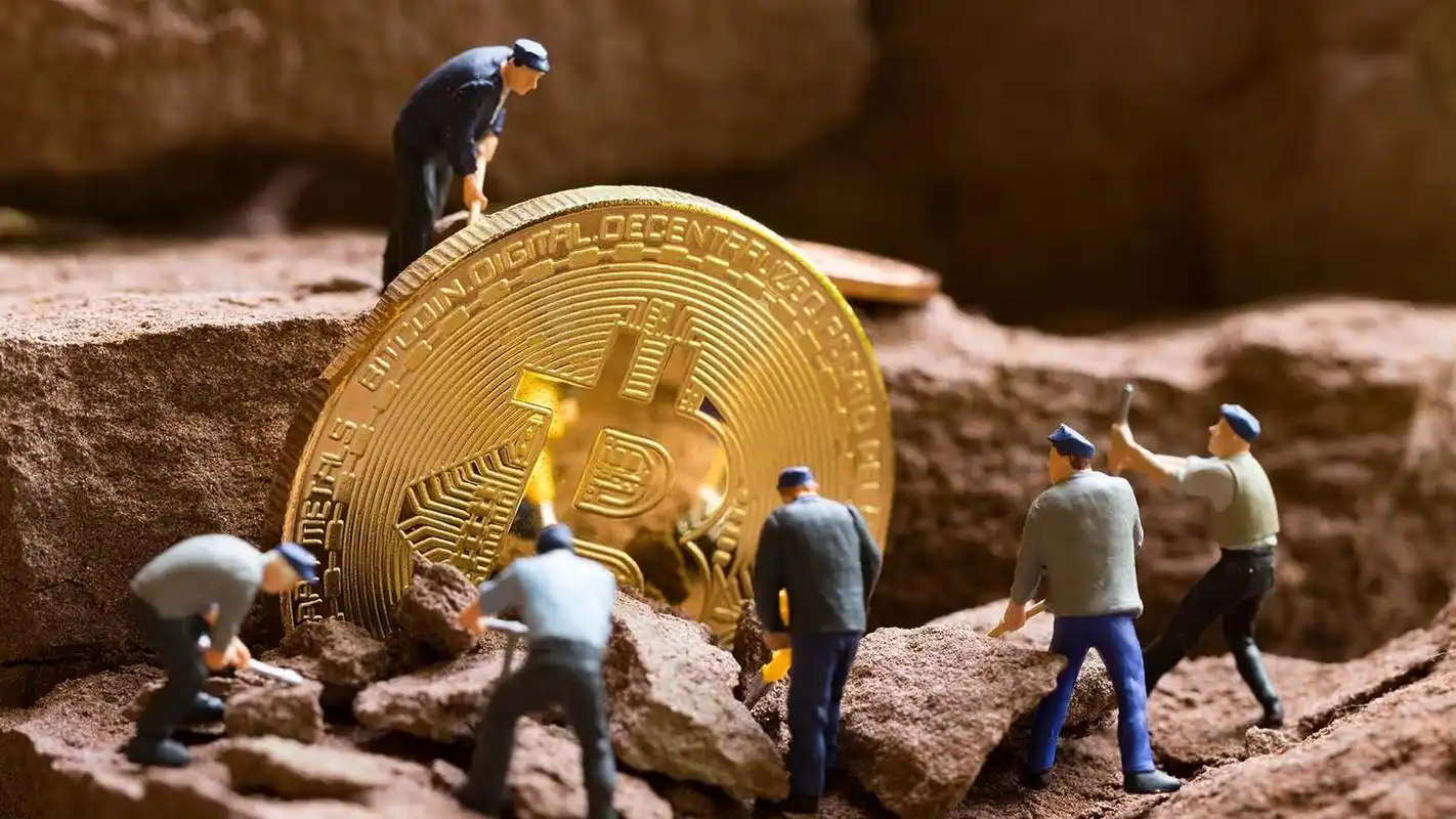 Large-scale cryptocurrency mining farm with rows of mining rigs